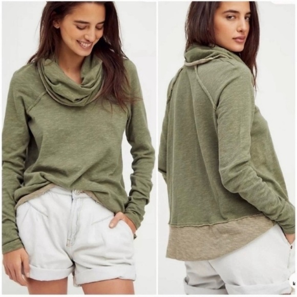 Free People Beach green Cotton Cocoon Cowl Pullover One Body - Picture 1 of 6